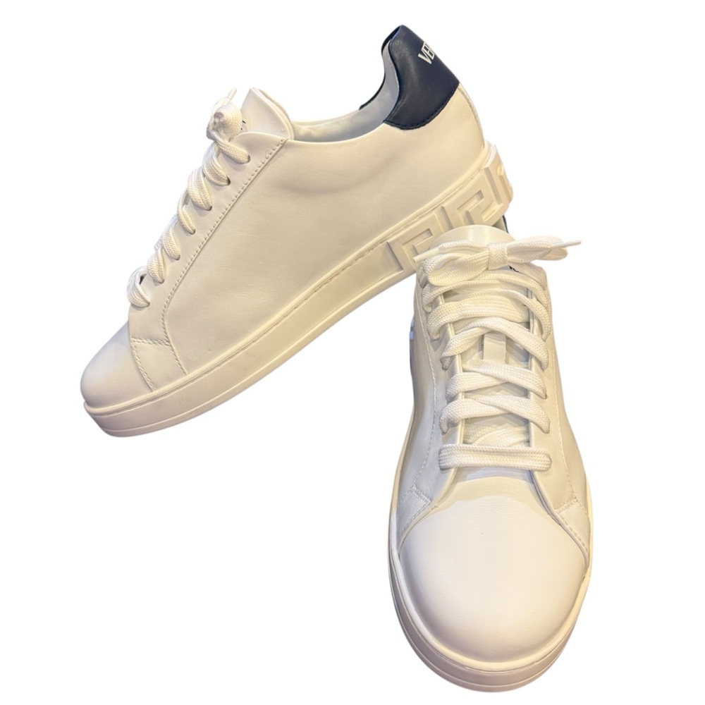 Versace Greca Mens Stylish Classic White Leather Italian Sneakers Sz 41
